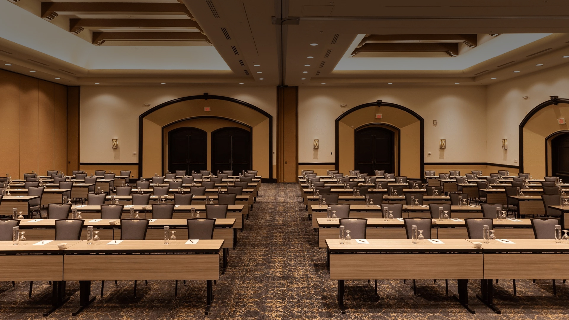 a room with tables and chairs