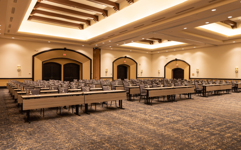 a room with tables and chairs
