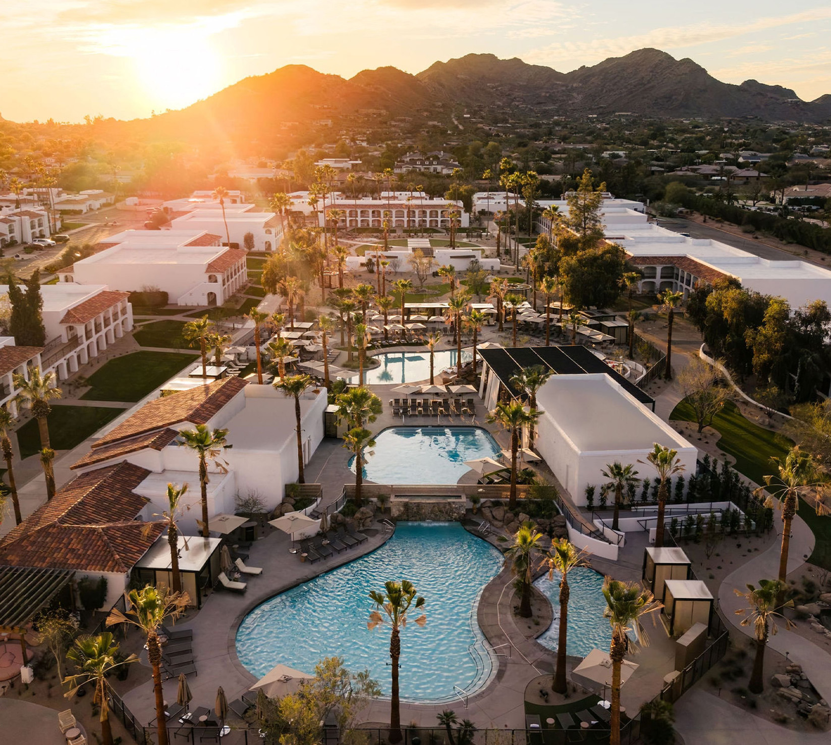 a swimming pool in a resort