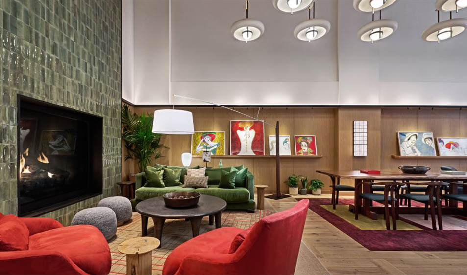 a room with a couch and a television