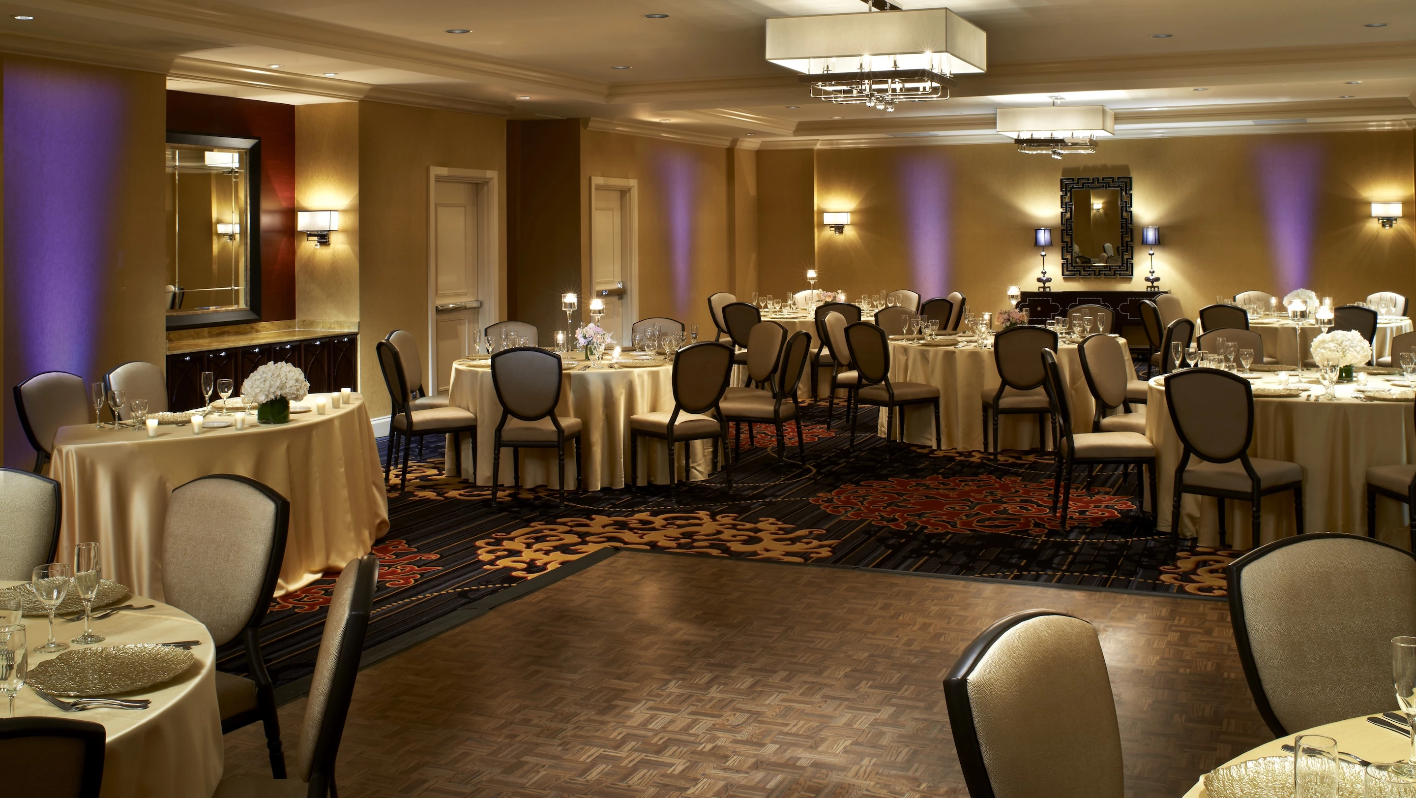 a room with tables and chairs