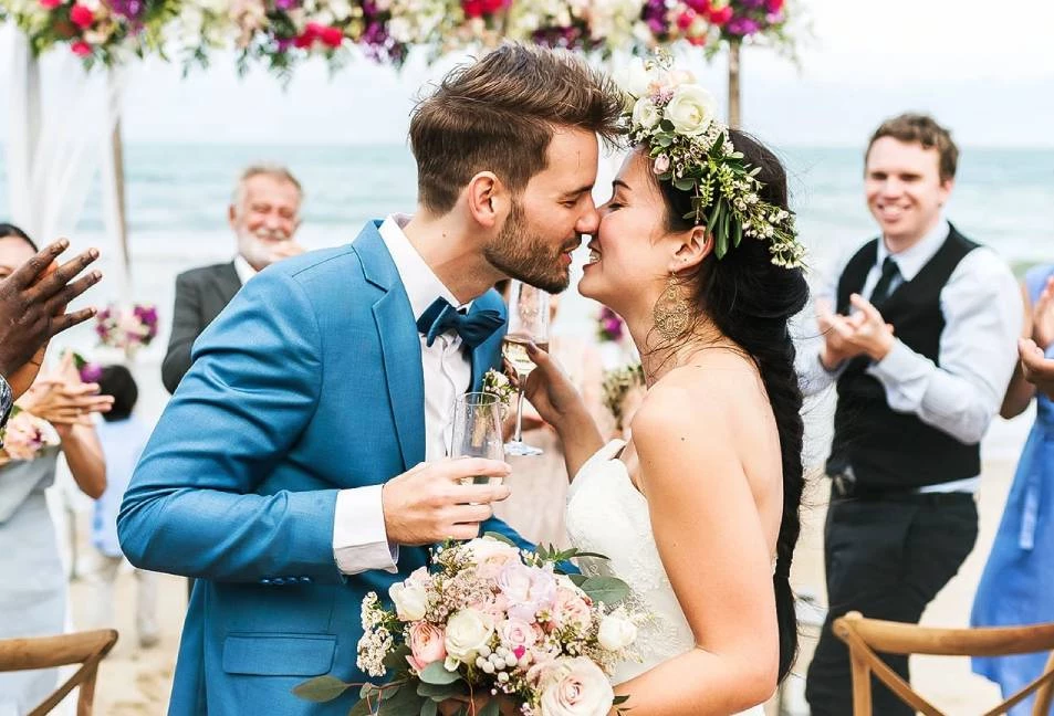 a man and woman kissing