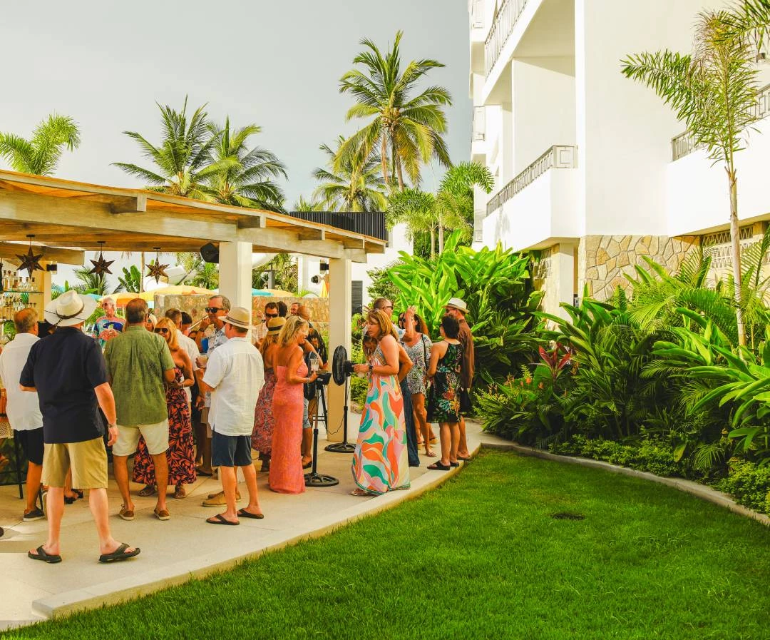 a group of people standing outside