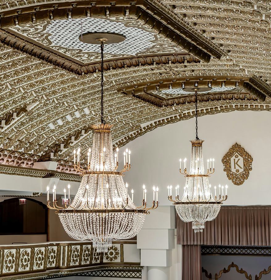 a chandelier from the ceiling