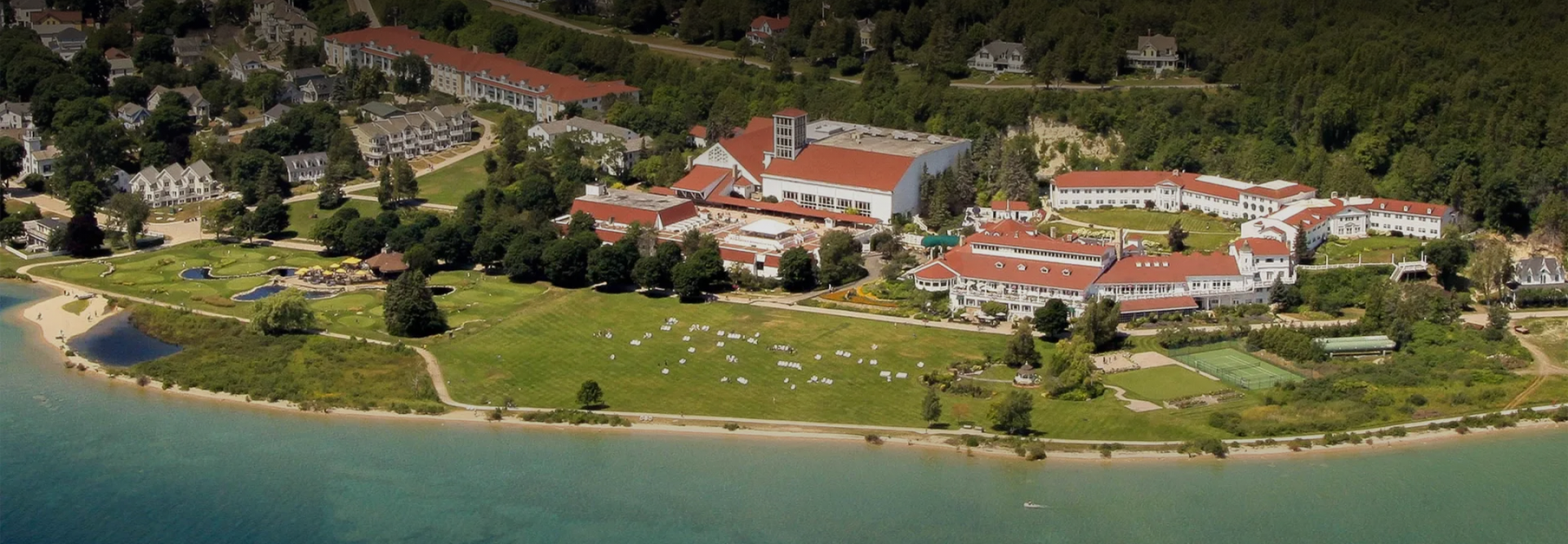 a large building next to a body of water