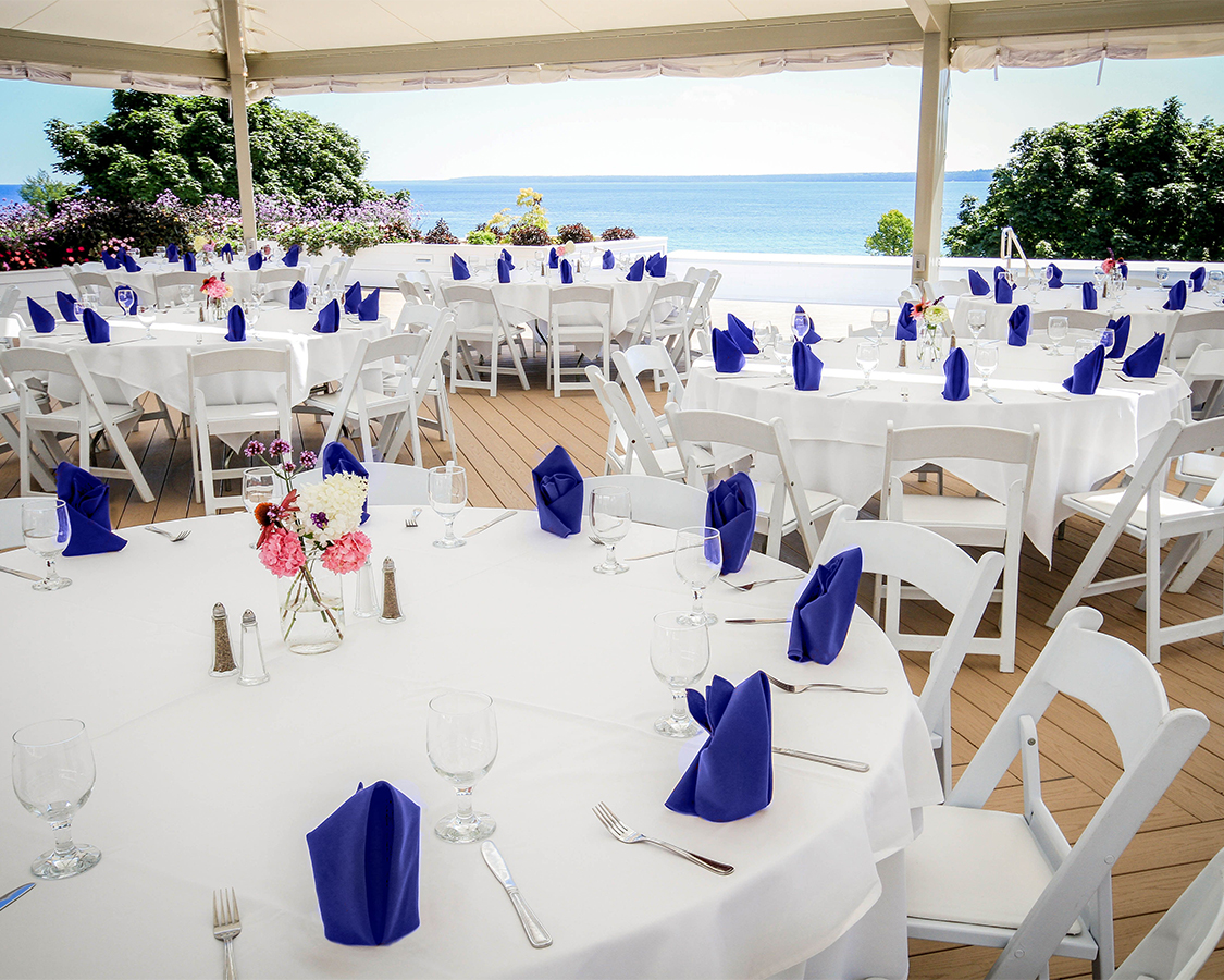 a tables set up for a wedding reception