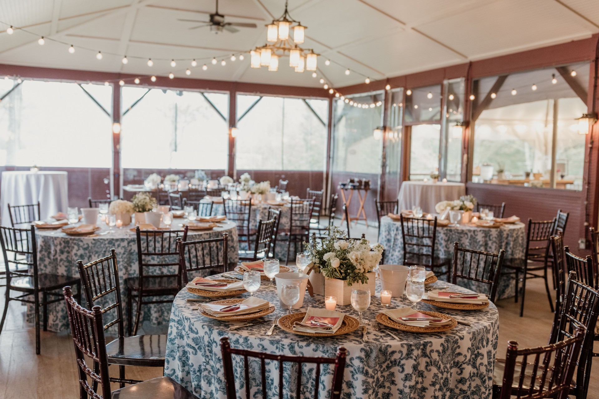 a room with tables and chairs