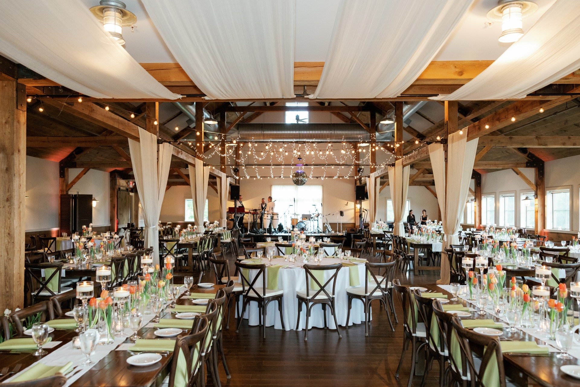 a room with tables and chairs