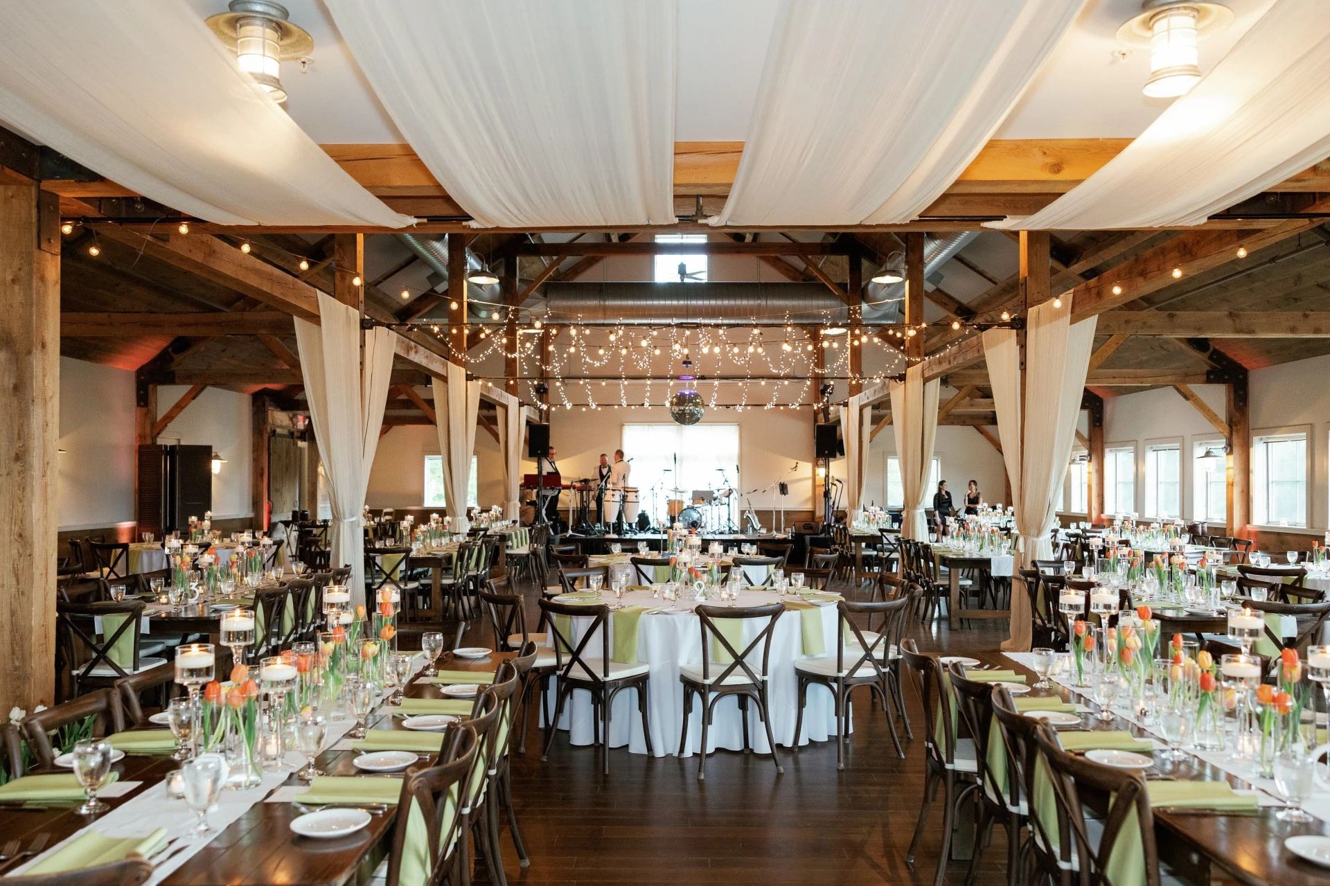 a room with tables and chairs