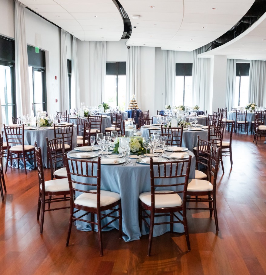a room with tables and chairs