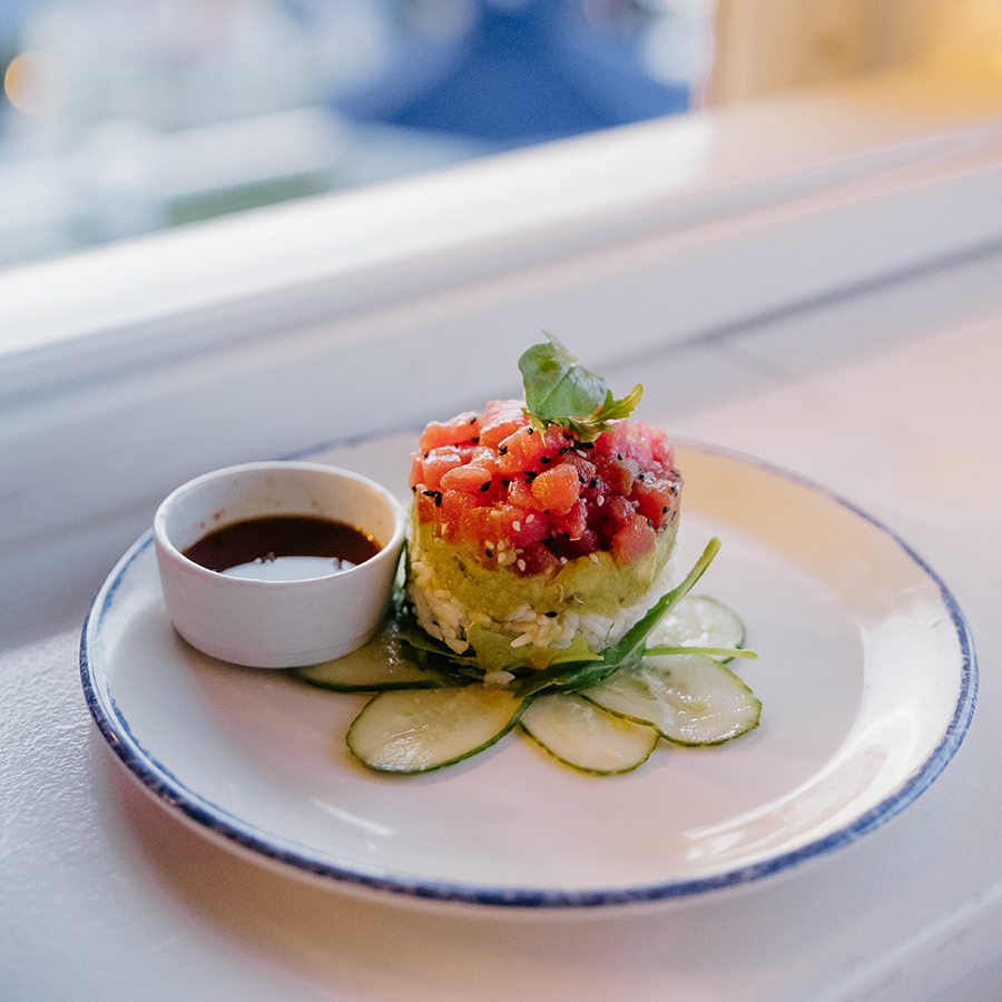 a plate of food with sauce