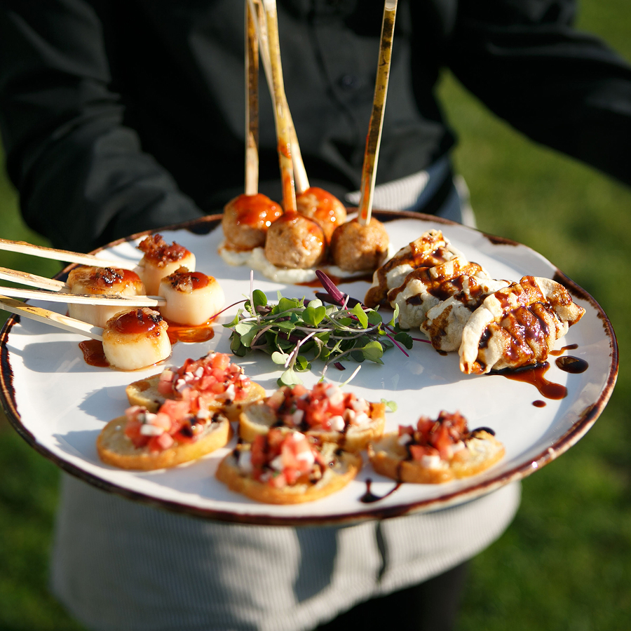 a person holding a plate of food