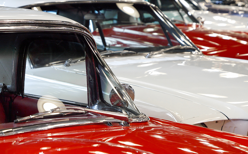a close up of a red car