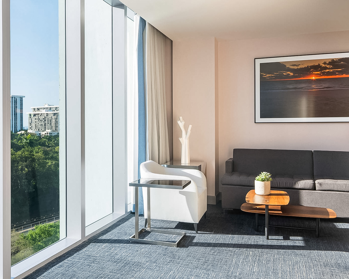 a living room with a couch and a table