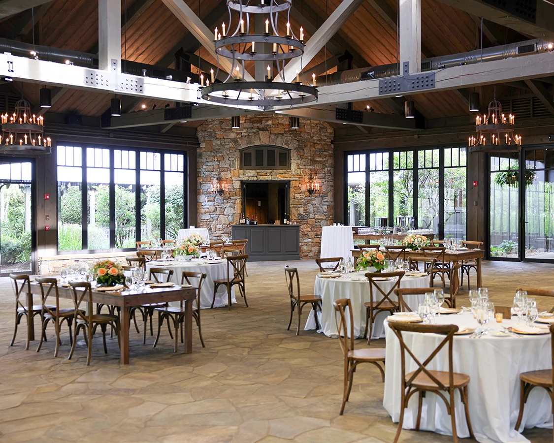 a room with tables and chairs