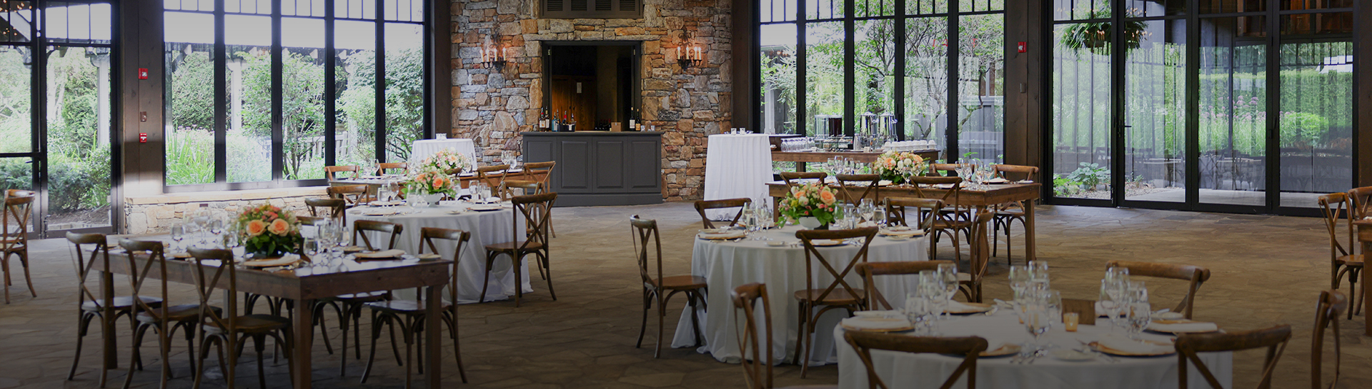 a room with tables and chairs