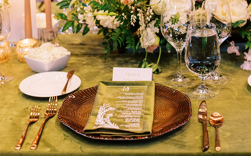 a table with plates and glasses