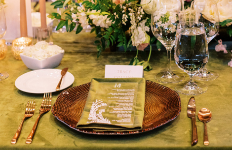 a table with plates and glasses
