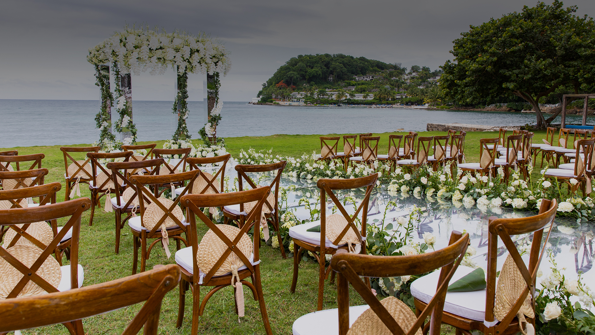 chairs in a wedding setting by the water
