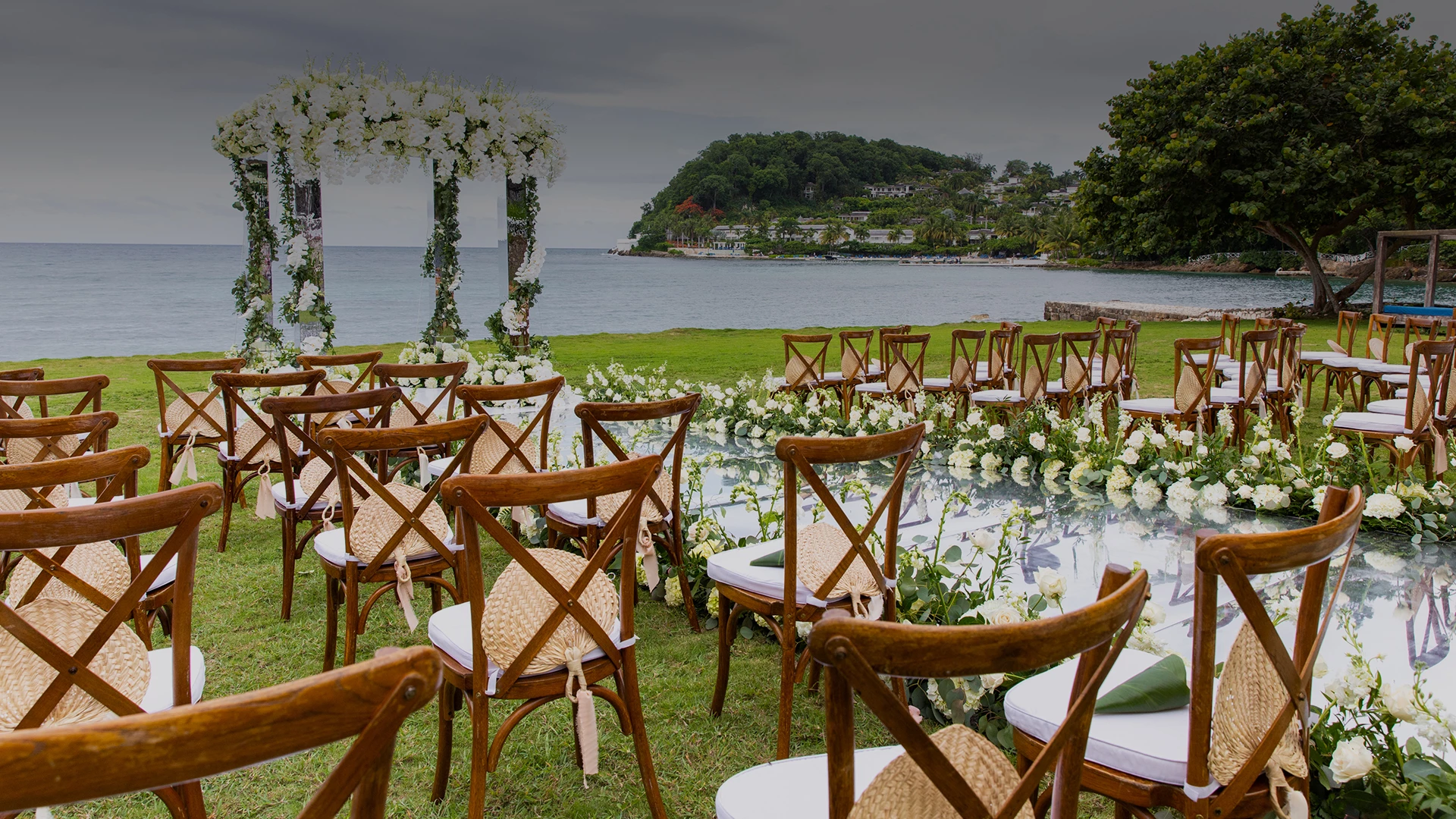 chairs in a wedding setting by the water