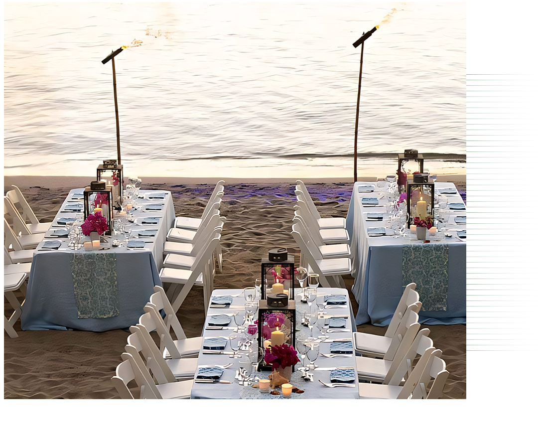 a table set up on a beach