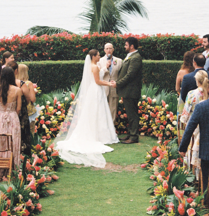 a man and woman in a wedding dress