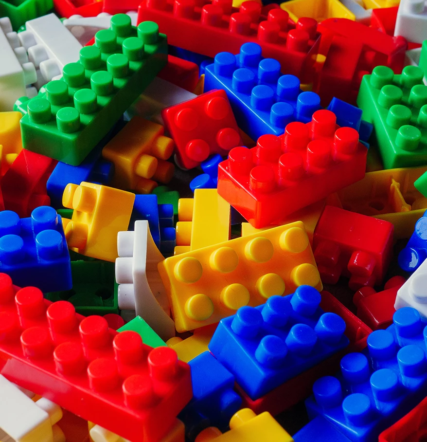a pile of colorful building blocks