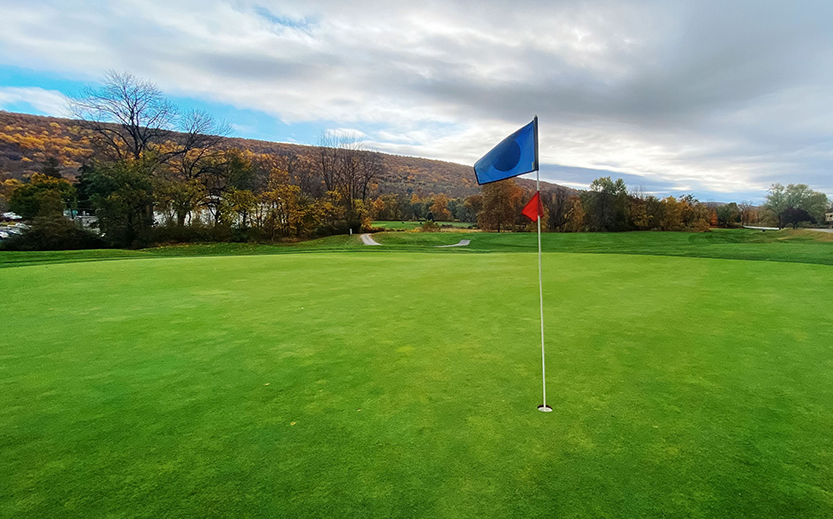 a flag on a golf course