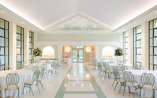 a room with tables and chairs