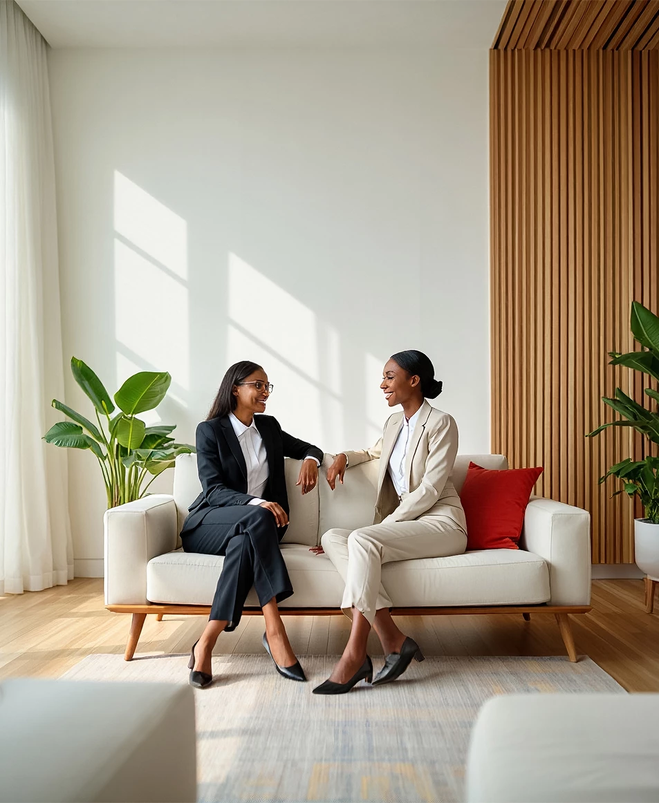 two women sitting on a couch