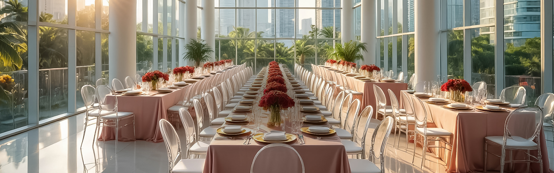 a long table set for a banquet