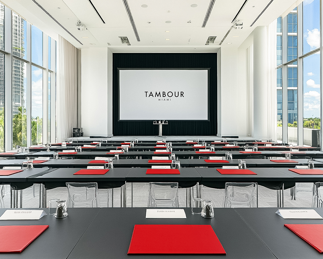 a room with tables and chairs