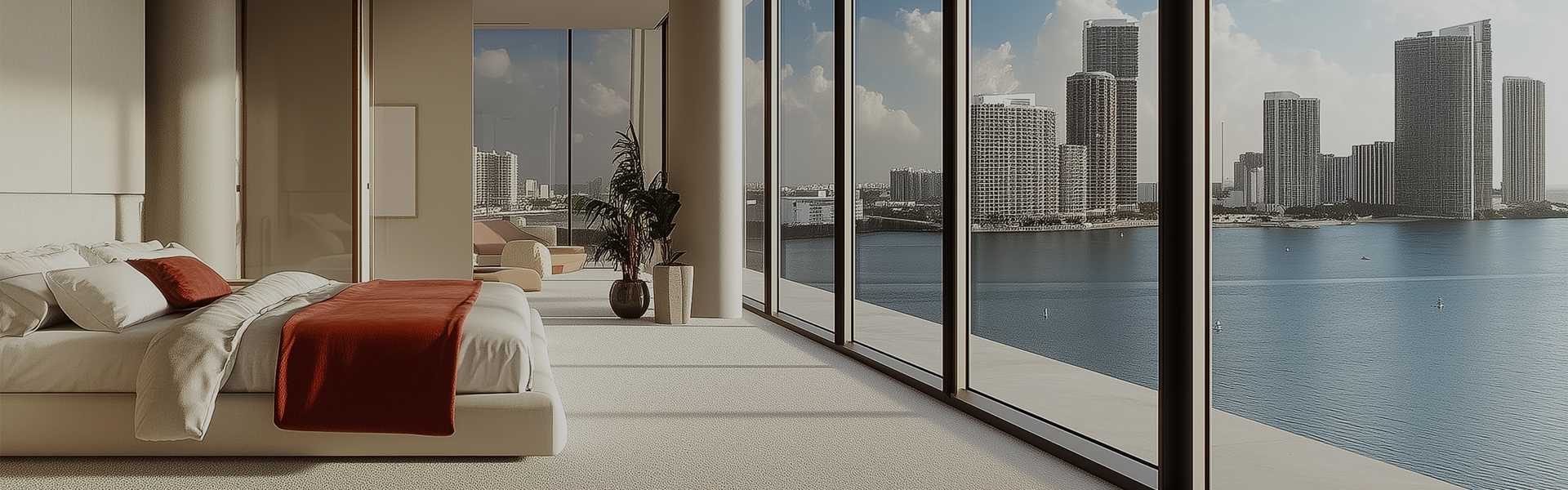 a large living room with large windows