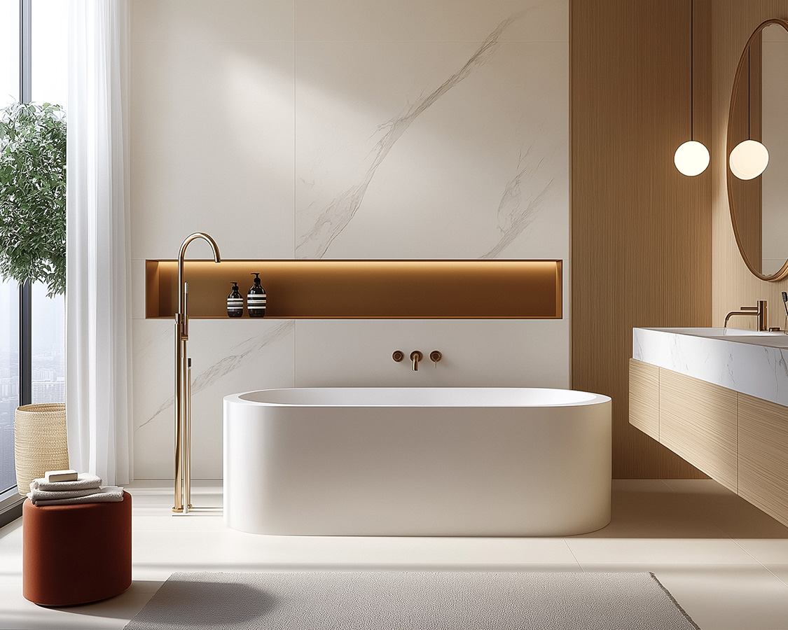 a bathroom with a tub and a sink
