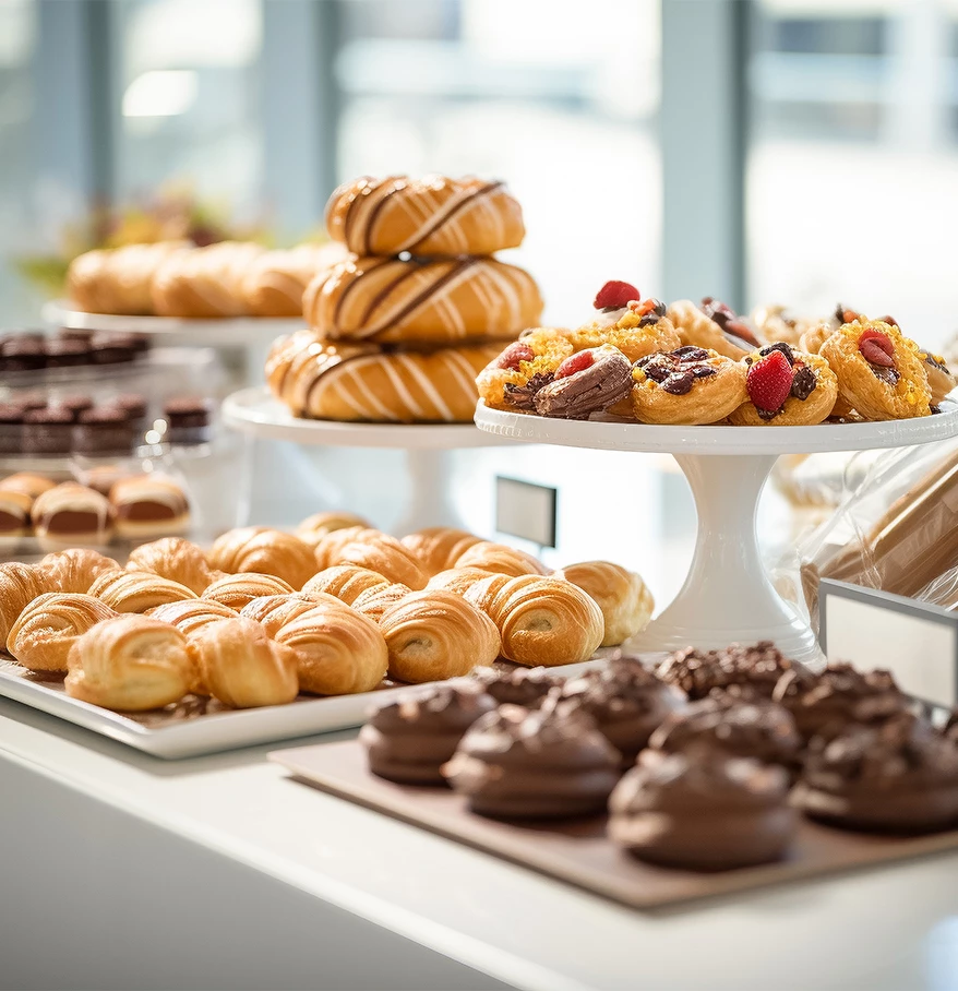 a table with different types of pastries