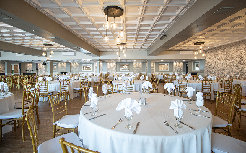 a room with tables and chairs