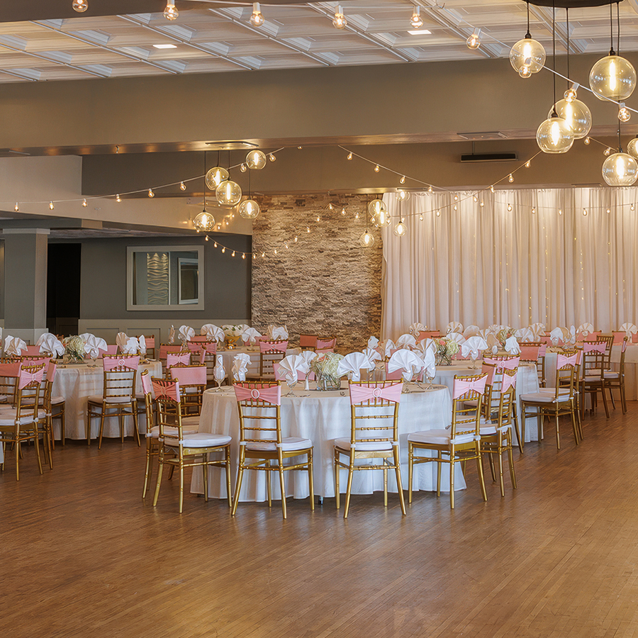 a room with tables and chairs