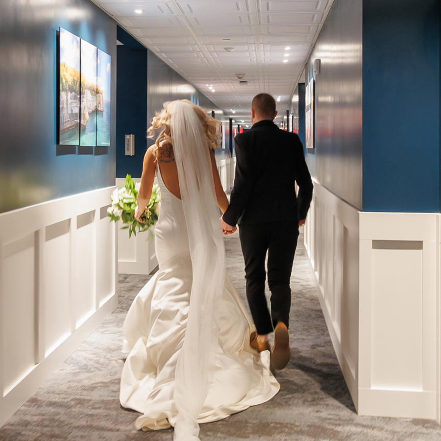 a man and woman in a wedding dress