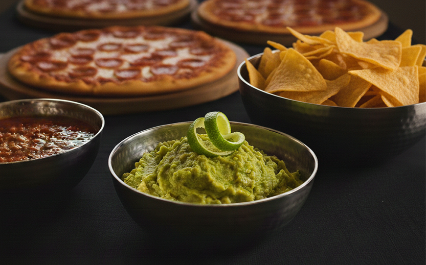 a group of bowls of food