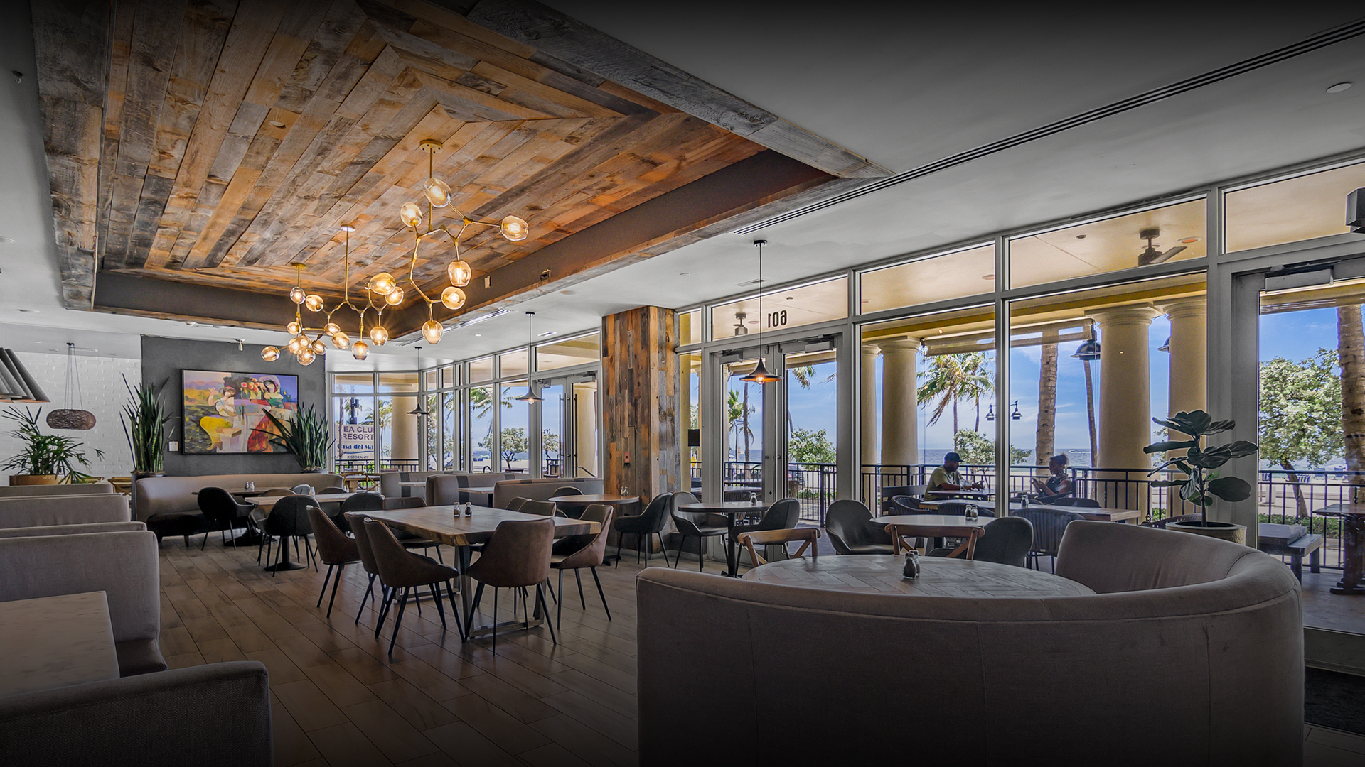 a room with tables and chairs