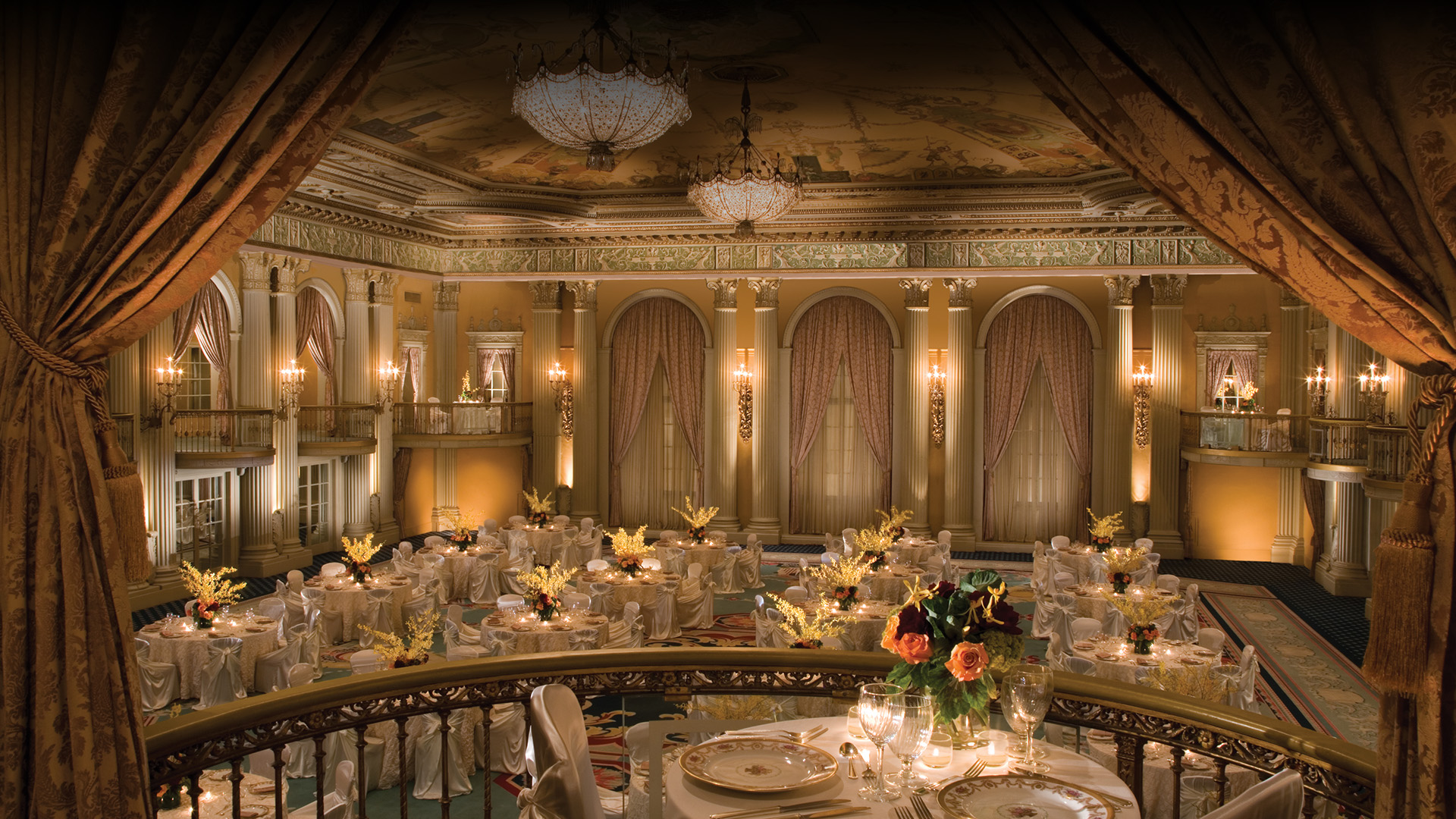a room with tables and chairs
