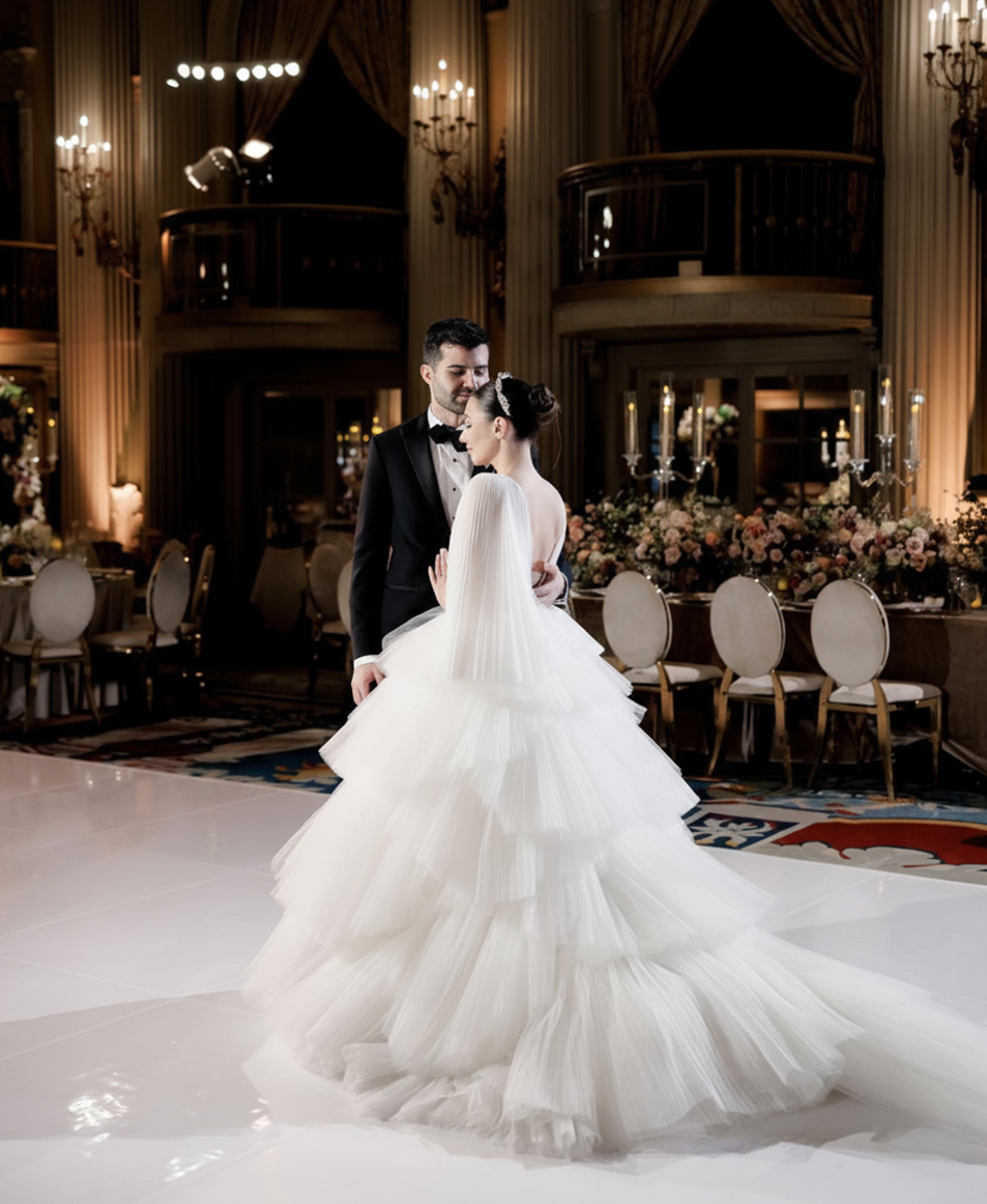 a man and woman in a wedding dress