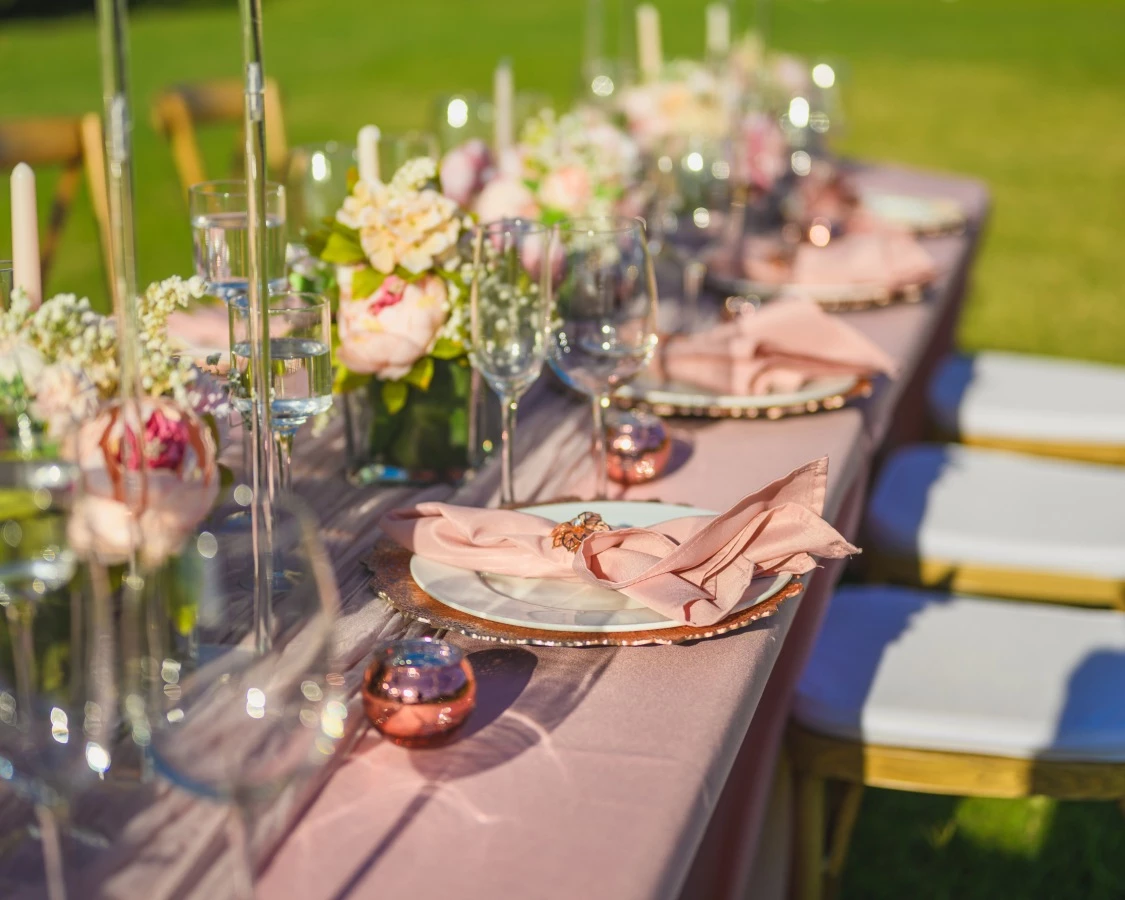 a table with plates and glasses on it