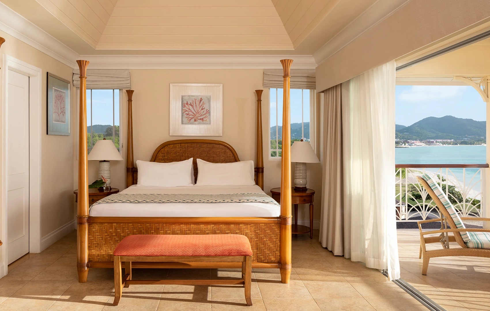 a bedroom with a bed and a bench