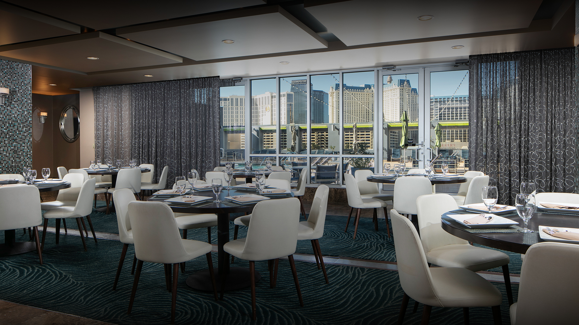 a room with tables and chairs