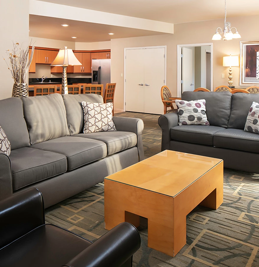 a living room with couches and a coffee table
