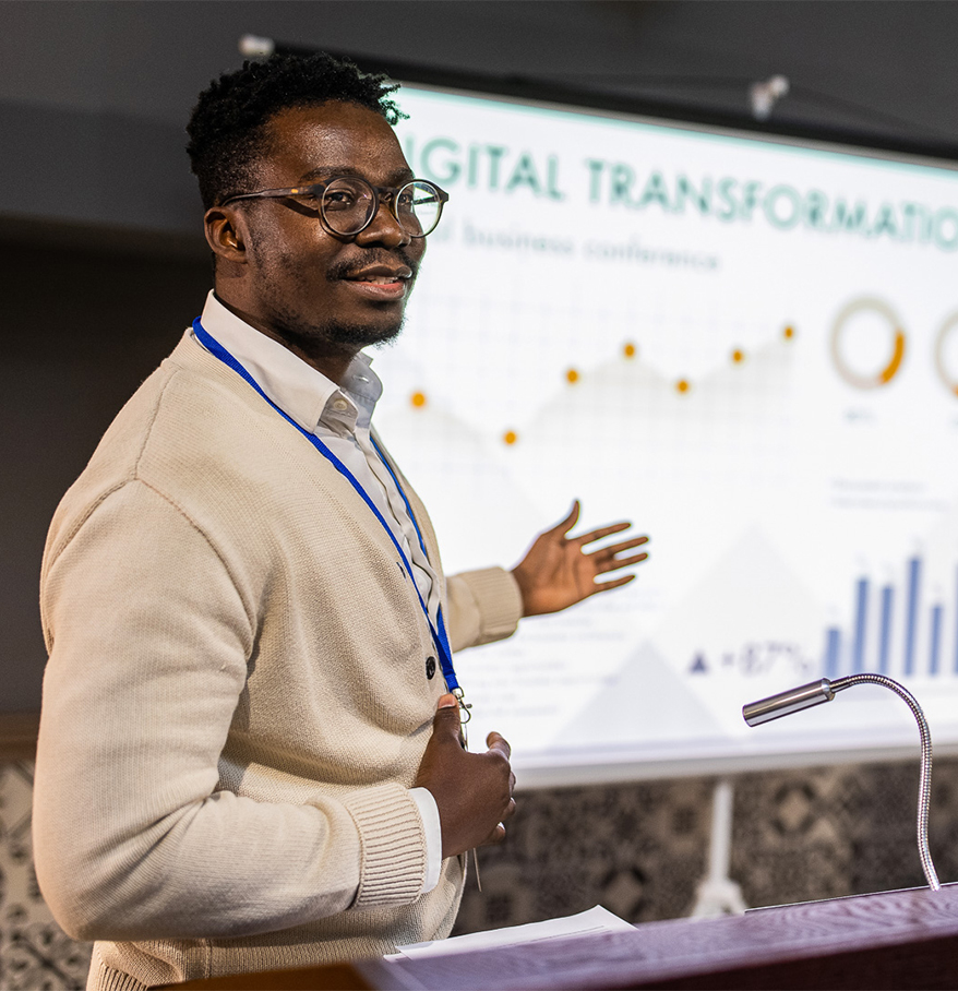 a man standing in front of a podium