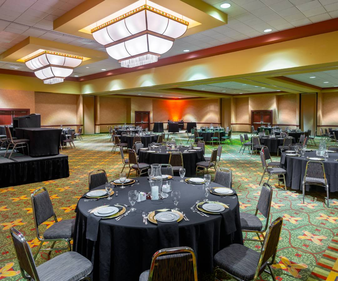 a room with tables and chairs