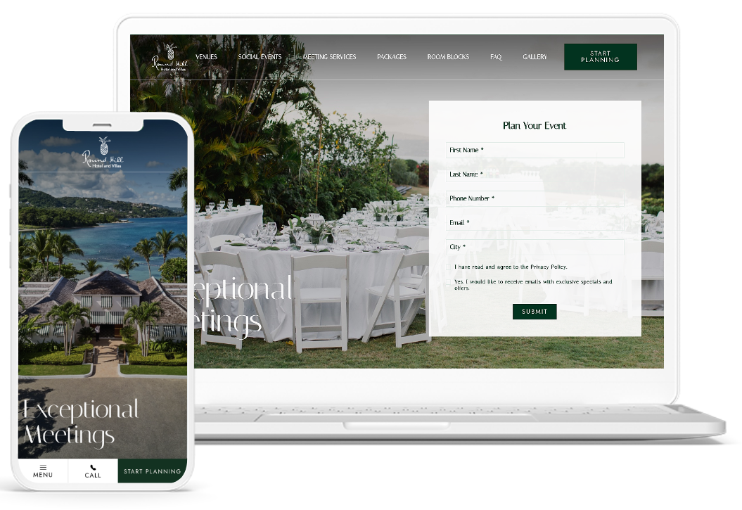 a laptop and a phone showing a website