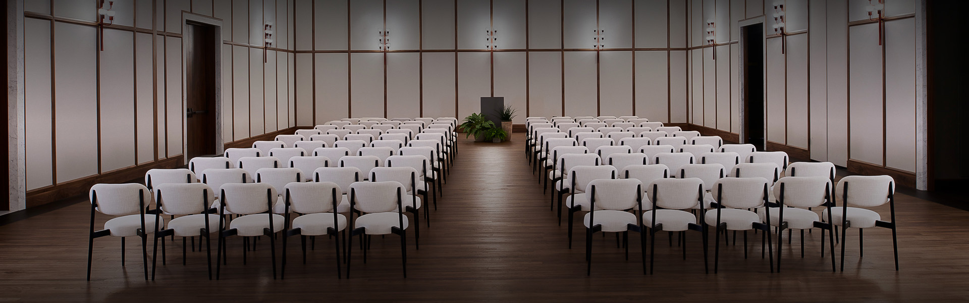 rows of chairs in a room